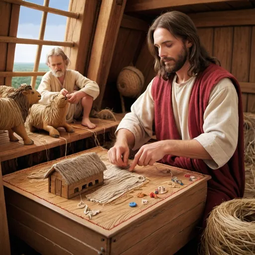 Prompt: jesus stitching Noah's ark