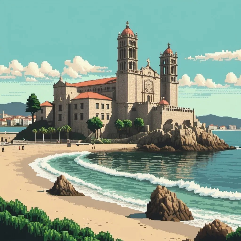 Prompt: PIXEL ART  RETRO STYLE OF ISLA DE LAS ESCULTURAS IN PONTEVEDRA