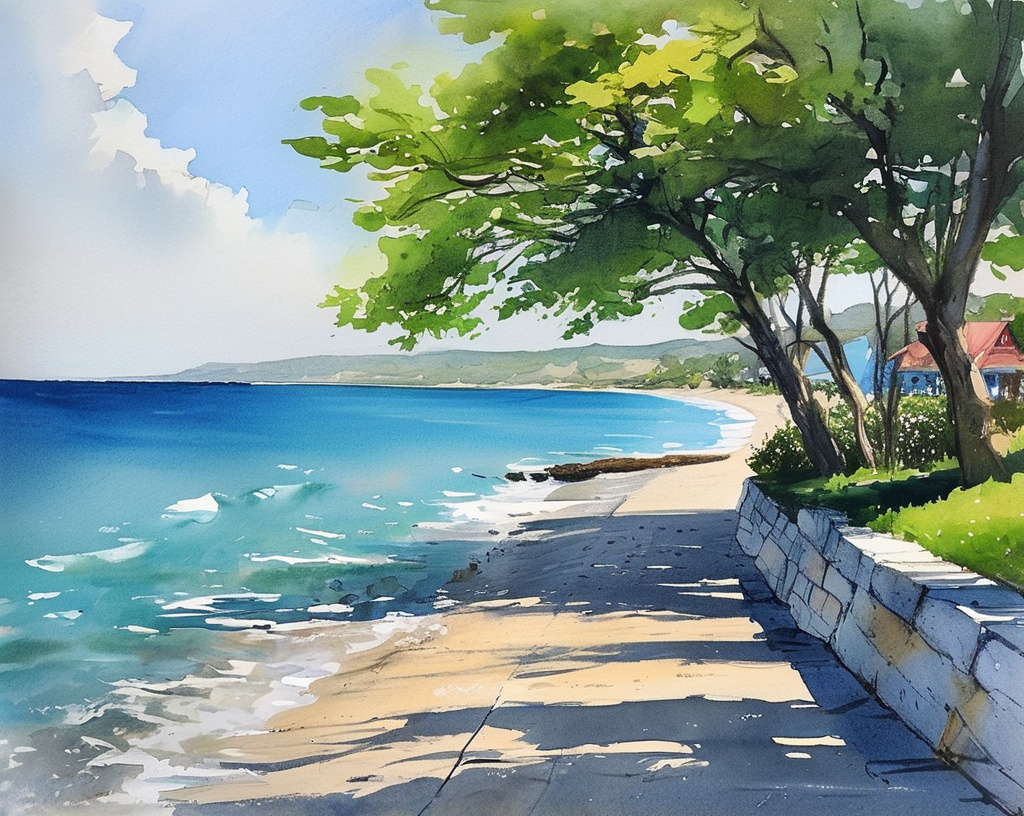 Prompt: water color sea side afternoon