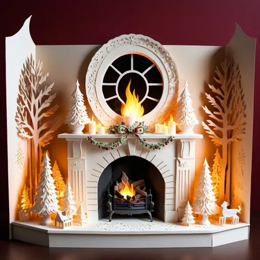 Prompt: a Christmas fireplace with fire