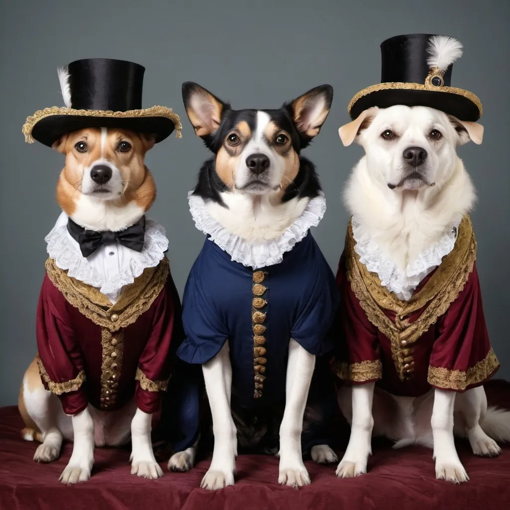 Prompt: dogs dressed as nobles of 1800s