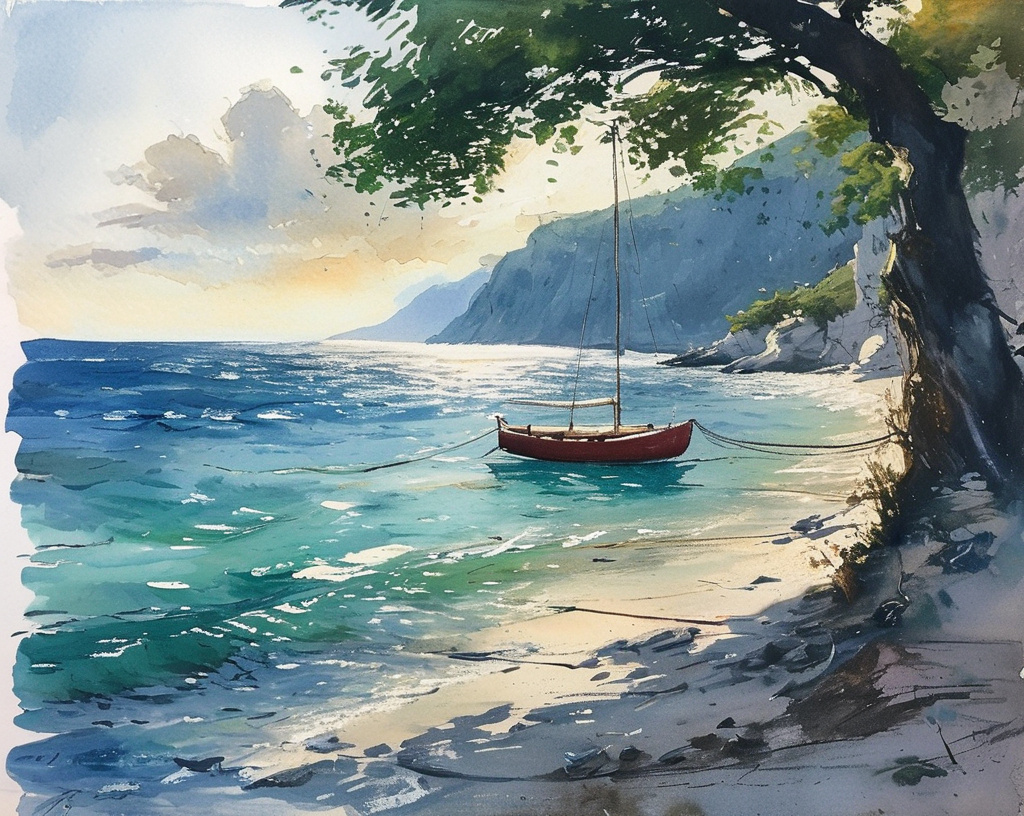 Prompt: water color sea side afternoon