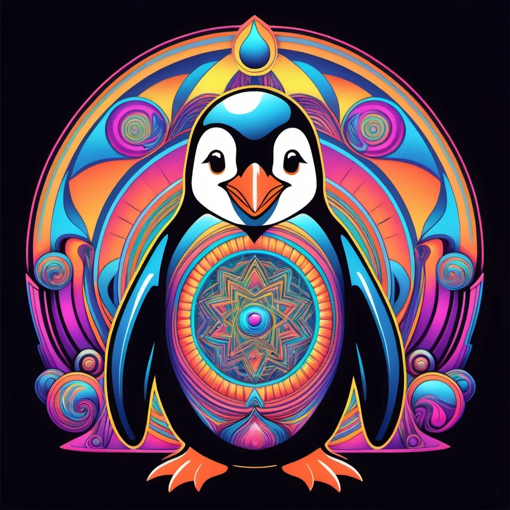 Prompt: Psychedelic dmt penguin logo