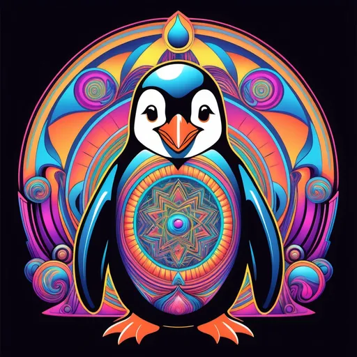 Prompt: Psychedelic dmt penguin logo