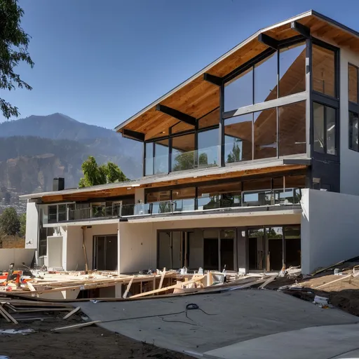 Prompt: high end house being remodeled with mountain view