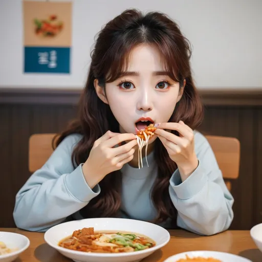 Prompt: Cute Korean eating 