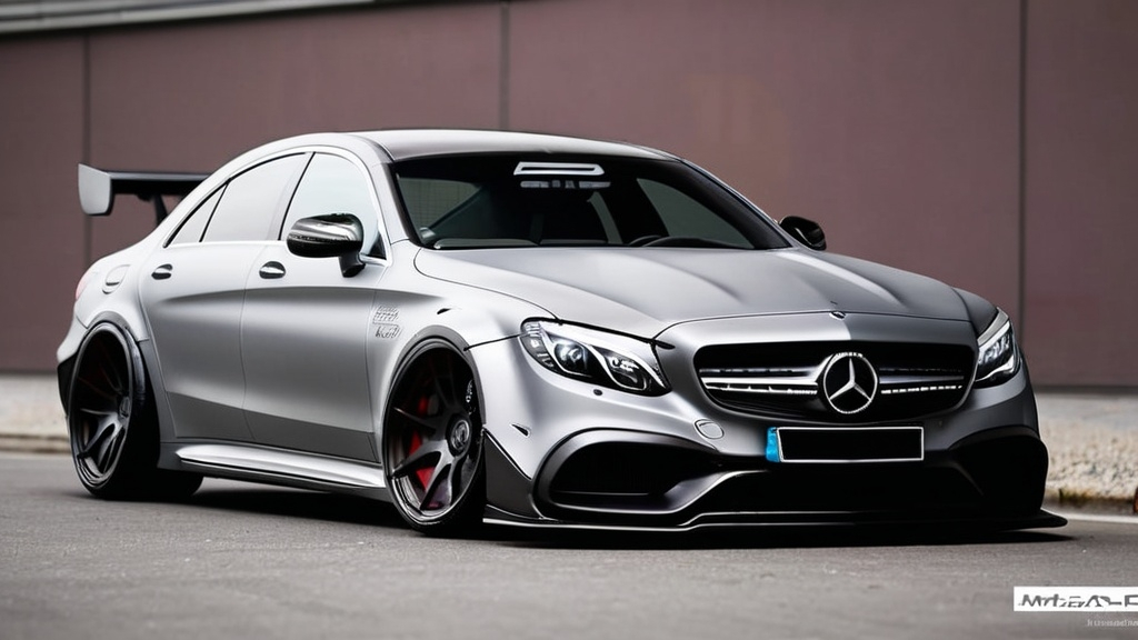 Prompt: Grey mercedes amg with a wide bodykit with a not so busy background that will also make the car stand out