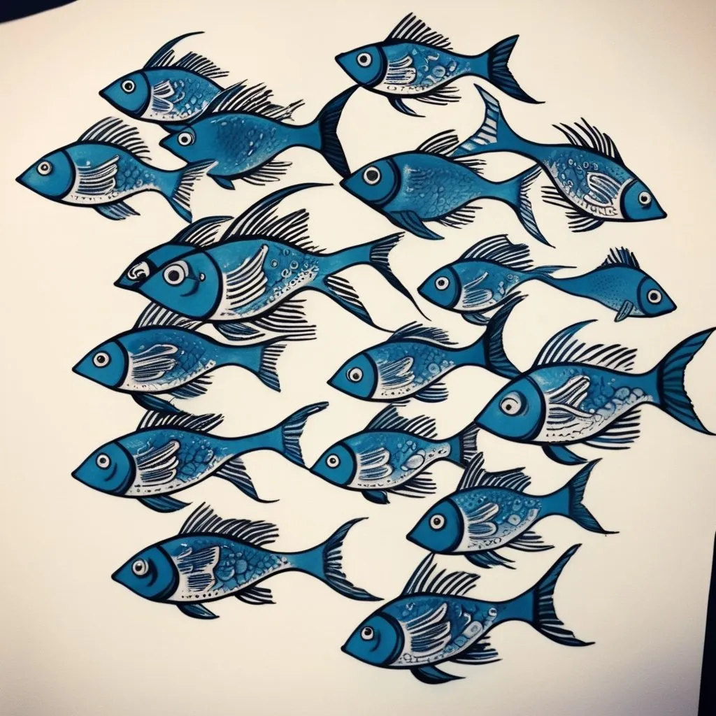 Prompt: a tattoo of a school of fish