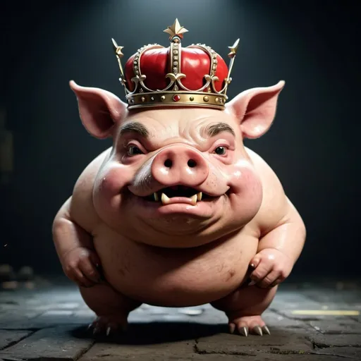 Prompt: angry fat pig with crown (symbol "Z" on it), unreal engine