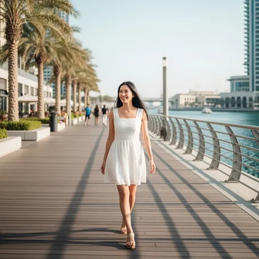 Prompt: Lalisa manoban is at the Dubai Marina boardwalk