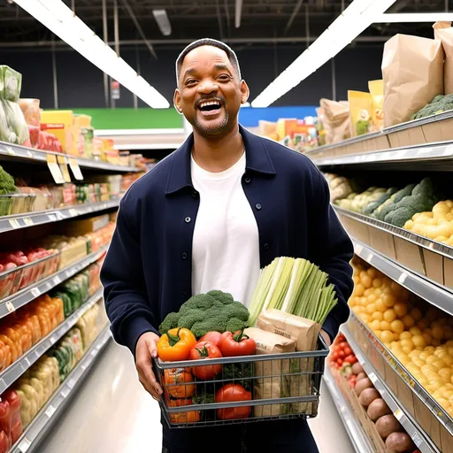 Prompt: Will Smith went to the Walmart supermarket, buying groceries, as well as buying dried spaghetti noodles, pasta sauce, ground beef, and more. He is also buying vegetables as well