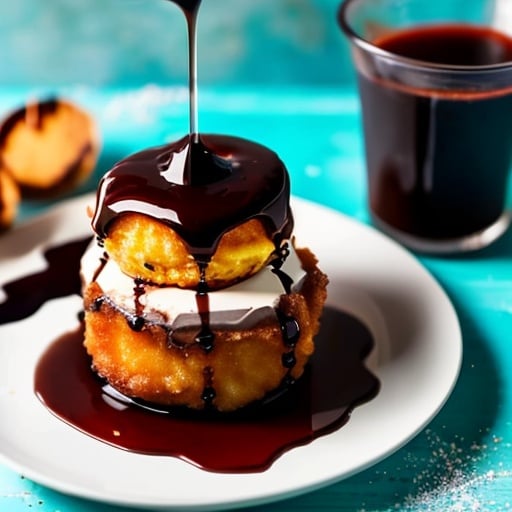 Prompt: Fried ice cream with chocolate syrup