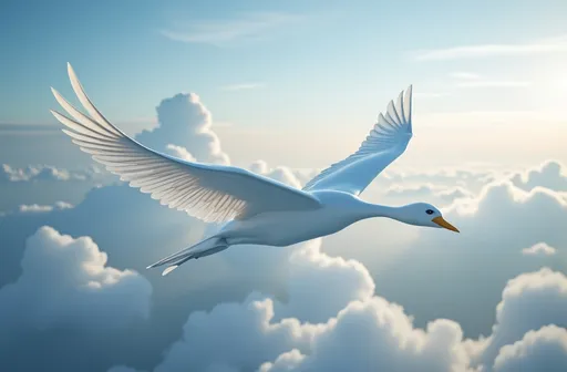 Prompt: air canda is flying through the white clouds, over the land