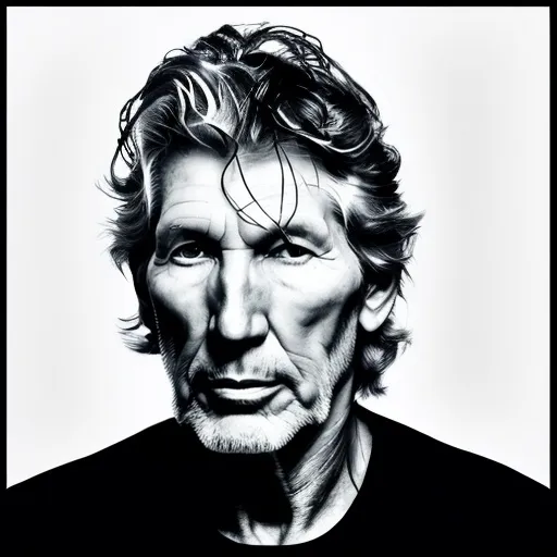 Prompt: roger waters in black and white, square portrait