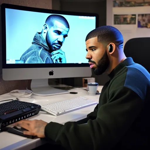 Prompt: drake is playing on the computer