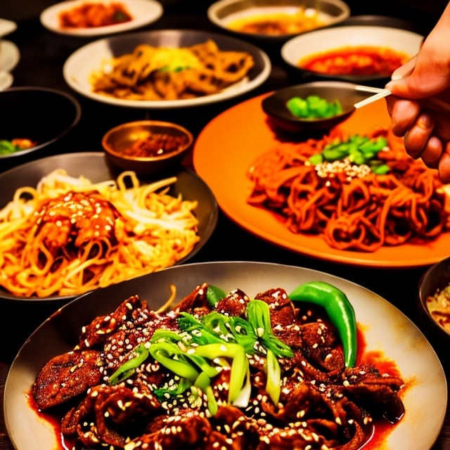 Prompt: Spicy Korean food, tasty, drooling, spicy, Asian cuisine