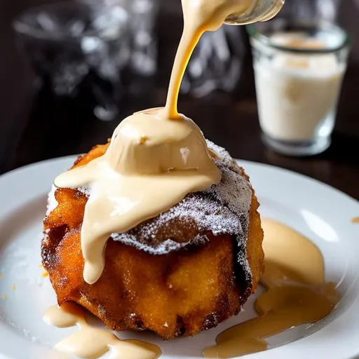 Prompt: Fried ice cream with white gravy