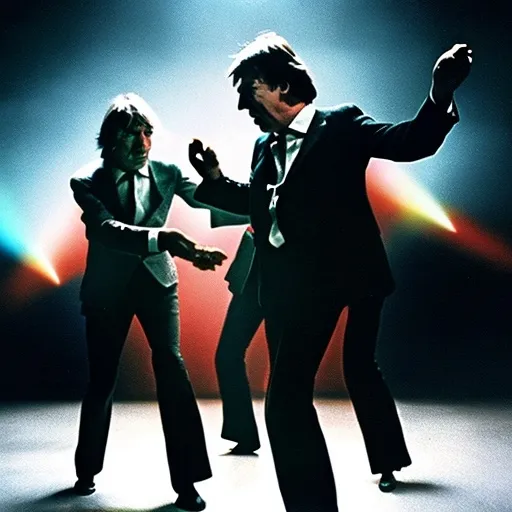 Prompt: the members of pink floyd are dancing 