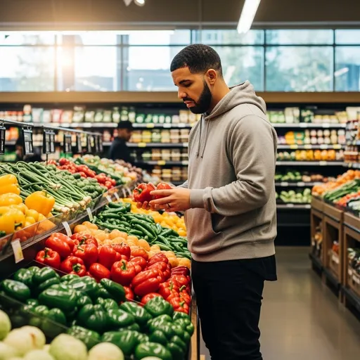 Prompt: Drake went to whole foods market to buy vegetables
