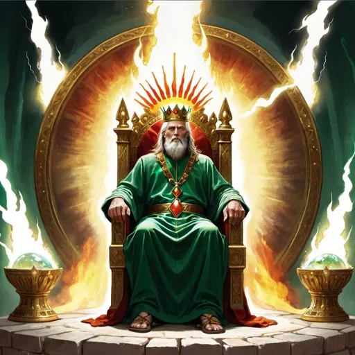 Prompt: “The one sitting on the throne was as brilliant as gemstones—like jasper and carnelian. And the glow of an emerald circled his throne like a rainbow. Twenty-four thrones surrounded him, and twenty-four elders sat on them. They were all clothed in white and had gold crowns on their heads. From the throne came flashes of lightning and the rumble of thunder. And in front of the throne were seven torches with burning flames. This is the sevenfold Spirit of God. In front of the throne was a shiny sea of glass, sparkling like crystal. In the center and around the throne were four living beings, each covered with eyes, front and back.”
‭‭Revelation‬ ‭4‬:‭3‬-‭6‬ ‭NLT‬‬
https://bible.com/bible/116/rev.4.3-6.NLT