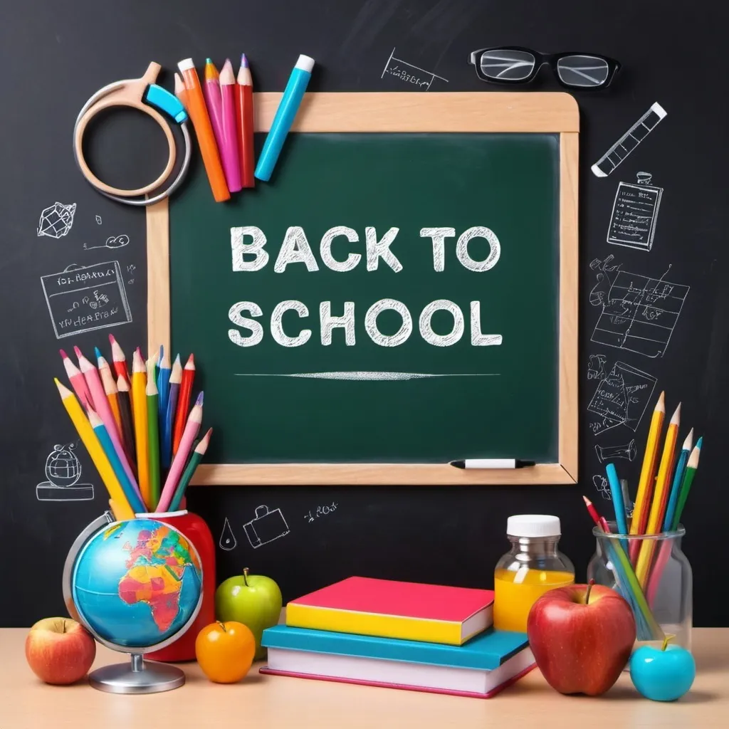 Prompt: back to school banner with blackboard for parapharmacies products