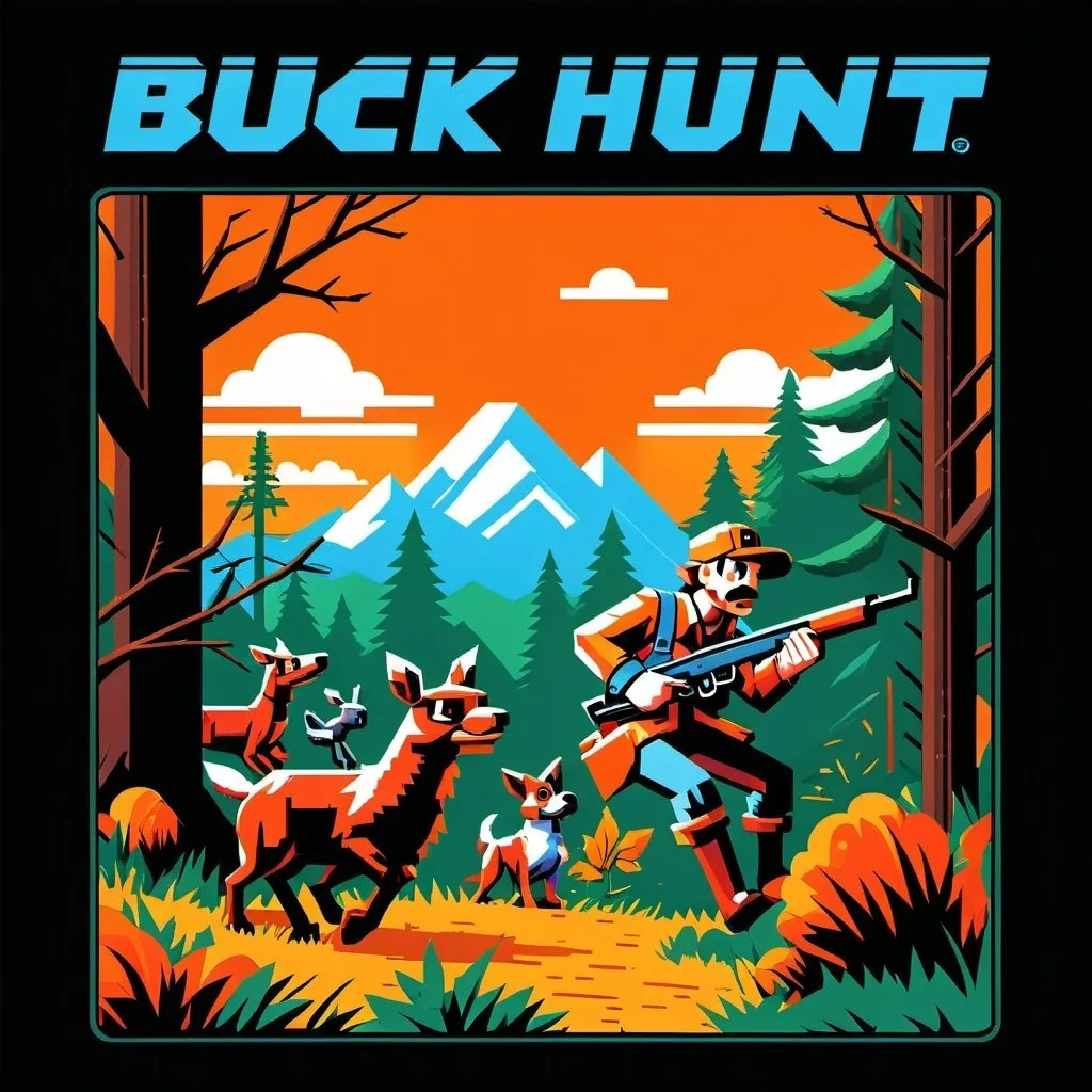 Prompt: buck hunt gaming cover influenced by duck hunt game cover for Nintendo, deer, retro, pixelated, gun, 8 bit

