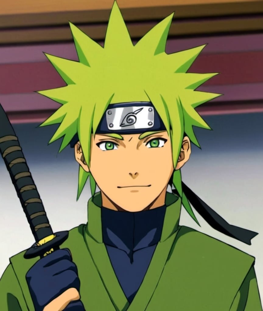 Prompt: A Ninja from Naruto. He has green spikey hair