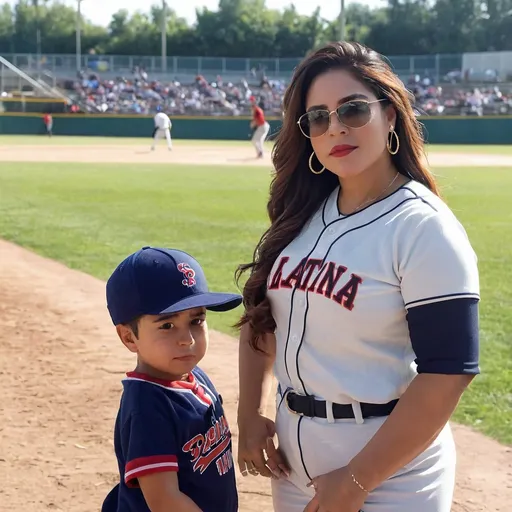 Prompt: Thick Latina is at her son baseball game