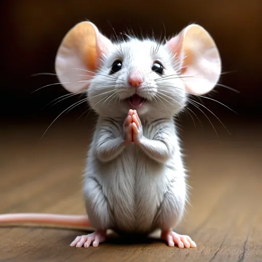 Prompt: A mouse that is very thankful, praying, happy