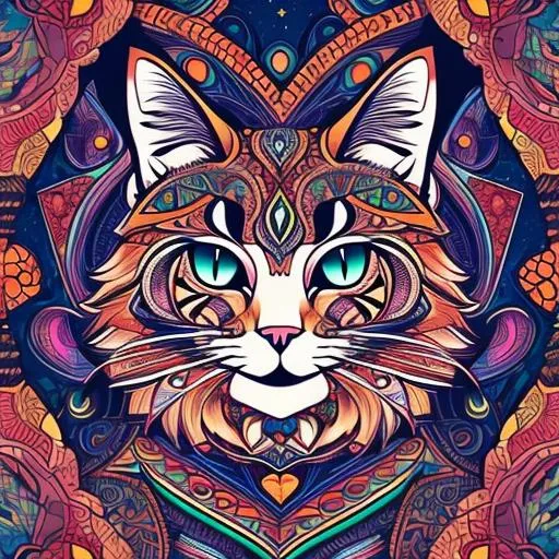 Prompt: modern comic style artwork, highly detailed magical cat with witch, desktop wallpaper, symmetrical, vibrant