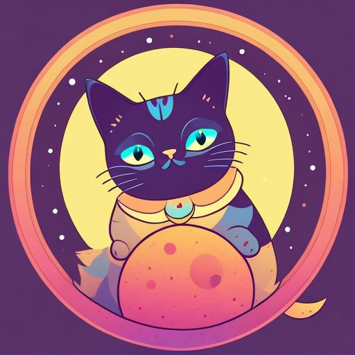 Prompt: vector illustration of an adorable magical cat standing on the moon, solid colours, vector, symmetrical, UHD, HDR, 64k