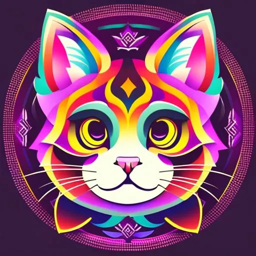 Prompt: vector illustration of an adorable magical cat, solid colours, symmetrical, HDR, 8k