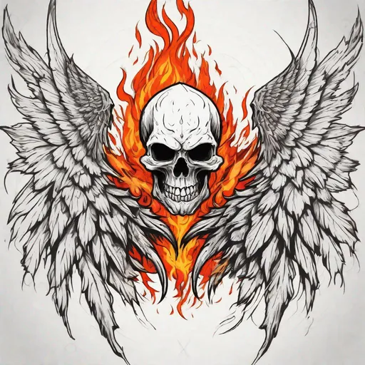 Prompt: Demon skull with wings, fire in background, epic tattoo design bold line minimalist vector ink strokes by ivan shishkin, trending on artstation dramatic lighting Expressionism