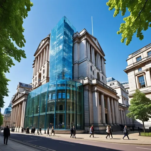 Prompt: Bank of England with contemporary architectural addition future