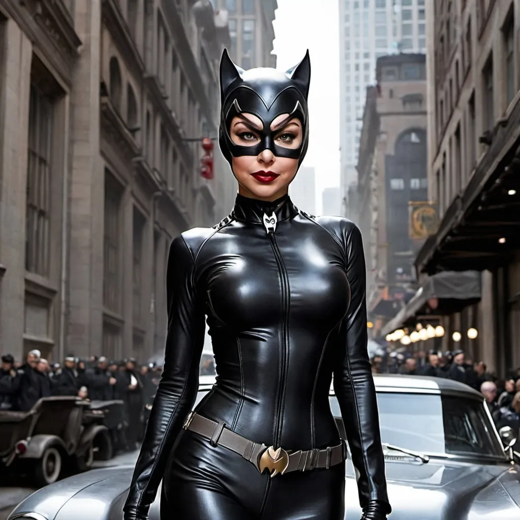 Prompt: catwoman seminudist, in Gotham City