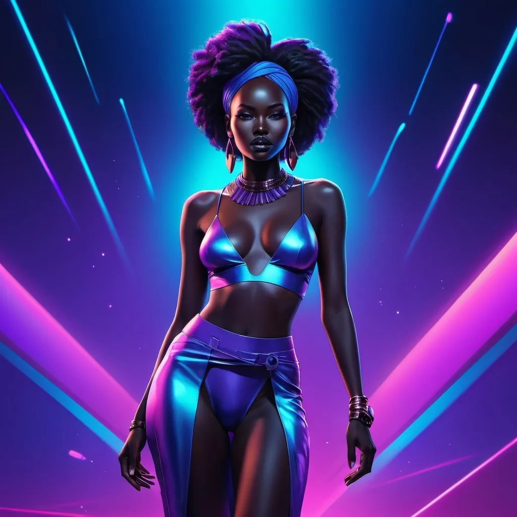 Prompt: south sudanese woman, full body, synthwave art