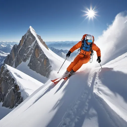 Prompt: sci alpinista, discesa ripido, salto
