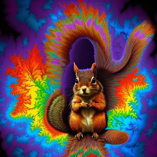 Prompt: Rainbow chaos squirrel flag design mandelbrot epic trippy fractal psychedelic 
