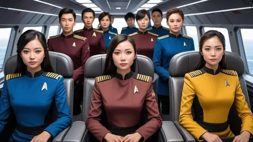 Prompt: (((The massive bridge of the starship is abuzz with activity as a diverse group of 16 recently graduated Cosmicfleet Academy cadets and 20 officers from various species.))). (((There are 4 Human men & 4 human women))), (((4 green matte))) (((men and women aliens with antennas, coming out of their heads))), (((6 metallic blue  headed humanoid ?male and female aliens, (((4 indigo matte humanoids with yellow freckles running in a weaving pattern over there right side of their face))), work together to prepare for their maiden voyage, of exploration. (((The bridge is meticulously designed to resemble the original USS Enterprise NCC 1701))). (((All of the crew are dressed in Victorian style uniforms designed, by Denise and Mike Okuda))). (((The aliens are designed, by Michael Westmore and Ridley Scott.))). (((As the cadets busy themselves with pre-flight checks, the human Caucasian male captain surveys the bridge with a seasoned eye, his experience and leadership evident in his confident demeanor.))). He's sitting, in his command chair. (((The air is electric with excitement and anticipation, as the next generation of Starfleet officers embarks on a journey under the guidance of a legendary captain.)))., 3d render, cinematic, vibrant, wildlife photography, fashion, portrait photography, 24 women, Blue eyes, Brown Hair, Black Hair, Red Eyes, Hair Ornament, Animal Ears, 24 men, Looking at viewer, Blonde Hair, Brown Hair, Black Hair, Japanese, Chinese, Dutch, Norwegian, German, Swedish, Italian, 5 Kenyan humans, Masterpiece, High Resolution, Anatomically Correct, Award Winning, Best Quality, High Details, UHD, Super Detailed, Long Hair, Short Hair, Blonde Hair, Brown Hair, Well Endowed. Bright vibrant scene.