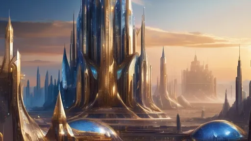 Prompt: (((12 Crystal Palaces))), (((36 diamond skyscrapers))), (((4 massive cobalt metallic gold futuristic medieval castles))), intricate architecture, otherworldly ambiance, still under construction, bustling activity, metallic sheen, shimmering facets, vibrant futuristic lighting, dynamic perspective, expansive alien cityscape, rich hues of blue and gold, breathtaking detail, ultra-detailed, cinematic quality, wide-screen view, on an alien planet, at sunset 🌇.