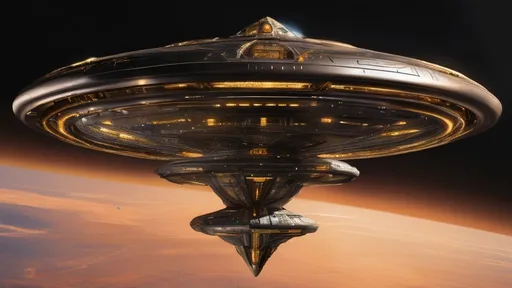 Prompt: Imagine a (((very massive dark gold starship))) based on the shape of an infinity symbol, with a length of 144 miles and a diameter of 72 miles at its midsection.(((2 diamond crystal nacelles)) are evenly spaced above the back of the base of the ship.A captivating, artwork that seamlessly merges elements from Babylon 5, Deep Space 9, and Andromeda Ascendant. At the center is an enormous space city, housed within a dazzling, invisible shield, that offers a mesmerizing glimpse into the dark cosmos. The architectural design, a captivating fusion of futuristic technology and medieval aesthetics, is adorned with intricate details &vibrant colors. (((Imagine a (((very massive dark gold starship))) based on the shape of an infinity symbol combined with a 🏯🏰castle 🏯 🏰, with a length of 144 miles and a diameter of 72 miles at its midsection.)))(((2 diamond crystal nacelles)) are evenly spaced above the back of the base of the ship. 