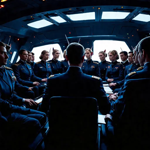 Prompt: (((The massive bridge of the starship is abuzz with activity as a diverse group of 16 recently graduated Cosmicfleet Academy cadets and 20 officers from various species.))). (((There are 4 Human men & 4 human women))), (((4 green matte))) (((men and women aliens with antennas, coming out of their heads))), (((6 metallic blue  headed humanoid ?male and female aliens, (((4 indigo matte humanoids with yellow freckles running in a weaving pattern over there right side of their face))), work together to prepare for their maiden voyage, of exploration. (((The bridge is meticulously designed to resemble the original USS Enterprise NCC 1701))). (((All of the crew are dressed in Victorian style uniforms designed, by Denise and Mike Okuda))). (((The aliens are designed, by Michael Westmore and Ridley Scott.))). (((As the cadets busy themselves with pre-flight checks, the human Caucasian male captain surveys the bridge with a seasoned eye, his experience and leadership evident in his confident demeanor.))). He's sitting, in his command chair. (((The air is electric with excitement and anticipation, as the next generation of Starfleet officers embarks on a journey under the guidance of a legendary captain.)))., 3d render, cinematic, vibrant, wildlife photography, fashion, portrait photography, 24 women, Blue eyes, Brown Hair, Black Hair, Red Eyes, Hair Ornament, Animal Ears, 24 men, Looking at viewer, Blonde Hair, Brown Hair, Black Hair, Japanese, Chinese, Dutch, Norwegian, German, Swedish, Italian, 5 Kenyan humans, Masterpiece, High Resolution, Anatomically Correct, Award Winning, Best Quality, High Details, UHD, Super Detailed, Long Hair, Short Hair, Blonde Hair, Brown Hair, Well Endowed. Bright vibrant scene.