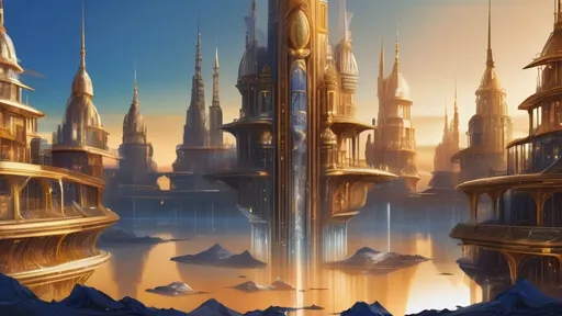 Prompt: (((12 Crystal Palaces))), (((36 diamond skyscrapers))), (((4 massive cobalt metallic gold futuristic medieval castles))), intricate architecture, otherworldly ambiance, still under construction, bustling activity, metallic sheen, shimmering facets, vibrant futuristic lighting, dynamic perspective, expansive alien cityscape, rich hues of blue and gold, breathtaking detail, ultra-detailed, cinematic quality, wide-screen view, on an alien planet, at sunset 🌇.