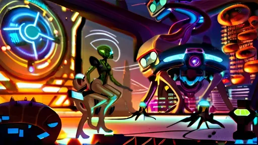 Prompt: A futuristic alien cityscape with towering skyscrapers, intricate architectural designs, and neon-lit pathways. There are flying vehicles hovering above the ground, and the environment is adorned with vibrant light trails. The foreground features several humanoid figures, possibly inhabitants of this advanced civilization, walking along the pathways. The overall ambiance is a blend of technological advancement and natural elements, suggesting a harmonious coexistence of the two.