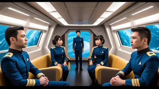 Prompt: (((The massive bridge of the starship is abuzz with activity as a diverse group of 16 recently graduated Cosmicfleet Academy cadets and 20 officers from various species.))). (((There are 4 Human men & 4 human women))), (((4 green matte))) (((men and women aliens with antennas, coming out of their heads))), (((6 metallic blue  headed humanoid ?male and female aliens, (((4 indigo matte humanoids with yellow freckles running in a weaving pattern over there right side of their face))), work together to prepare for their maiden voyage, of exploration. (((The bridge is meticulously designed to resemble the original USS Enterprise NCC 1701))). (((All of the crew are dressed in Victorian style uniforms designed, by Denise and Mike Okuda))). (((The aliens are designed, by Michael Westmore and Ridley Scott.))). (((As the cadets busy themselves with pre-flight checks, the human Caucasian male captain surveys the bridge with a seasoned eye, his experience and leadership evident in his confident demeanor.))). He's sitting, in his command chair. (((The air is electric with excitement and anticipation, as the next generation of Starfleet officers embarks on a journey under the guidance of a legendary captain.)))., 3d render, cinematic, vibrant, wildlife photography, fashion, portrait photography, 24 women, Blue eyes, Brown Hair, Black Hair, Red Eyes, Hair Ornament, Animal Ears, 24 men, Looking at viewer, Blonde Hair, Brown Hair, Black Hair, Japanese, Chinese, Dutch, Norwegian, German, Swedish, Italian, 5 Kenyan humans, Masterpiece, High Resolution, Anatomically Correct, Award Winning, Best Quality, High Details, UHD, Super Detailed, Long Hair, Short Hair, Blonde Hair, Brown Hair, Well Endowed. Bright vibrant scene.