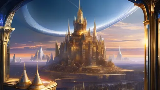 Prompt: (((12 Crystal Palaces))), (((36 diamond skyscrapers))), (((4 massive cobalt metallic gold futuristic medieval castles))), intricate architecture, otherworldly ambiance, still under construction, bustling activity, metallic sheen, shimmering facets, vibrant futuristic lighting, dynamic perspective, expansive alien cityscape, rich hues of blue and gold, breathtaking detail, ultra-detailed, cinematic quality, wide-screen view, on an alien planet, at sunset 🌇.