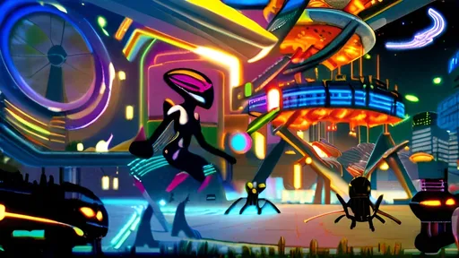 Prompt: A futuristic alien cityscape with towering skyscrapers, intricate architectural designs, and neon-lit pathways. There are flying vehicles hovering above the ground, and the environment is adorned with vibrant light trails. The foreground features several humanoid figures, possibly inhabitants of this advanced civilization, walking along the pathways. The overall ambiance is a blend of technological advancement and natural elements, suggesting a harmonious coexistence of the two.