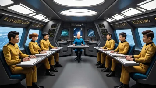 Prompt: (((The massive bridge of the starship is abuzz with activity as a diverse group of 16 recently graduated Cosmicfleet Academy cadets and 20 officers from various species.))). (((There are 4 Human men & 4 human women))), (((4 green matte))) (((men and women aliens with antennas, coming out of their heads))), (((6 metallic blue  headed humanoid ?male and female aliens, (((4 indigo matte humanoids with yellow freckles running in a weaving pattern over there right side of their face))), work together to prepare for their maiden voyage, of exploration. (((The bridge is meticulously designed to resemble the original USS Enterprise NCC 1701))). (((All of the crew are dressed in Victorian style uniforms designed, by Denise and Mike Okuda))). (((The aliens are designed, by Michael Westmore and Ridley Scott.))). (((As the cadets busy themselves with pre-flight checks, the human Caucasian male captain surveys the bridge with a seasoned eye, his experience and leadership evident in his confident demeanor.))). He's sitting, in his command chair. (((The air is electric with excitement and anticipation, as the next generation of Starfleet officers embarks on a journey under the guidance of a legendary captain.)))., 3d render, cinematic, vibrant, wildlife photography, fashion, portrait photography, 24 women, Blue eyes, Brown Hair, Black Hair, Red Eyes, Hair Ornament, Animal Ears, 24 men, Looking at viewer, Blonde Hair, Brown Hair, Black Hair, Japanese, Chinese, Dutch, Norwegian, German, Swedish, Italian, 5 Kenyan humans, Masterpiece, High Resolution, Anatomically Correct, Award Winning, Best Quality, High Details, UHD, Super Detailed, Long Hair, Short Hair, Blonde Hair, Brown Hair, Well Endowed. Bright vibrant scene.