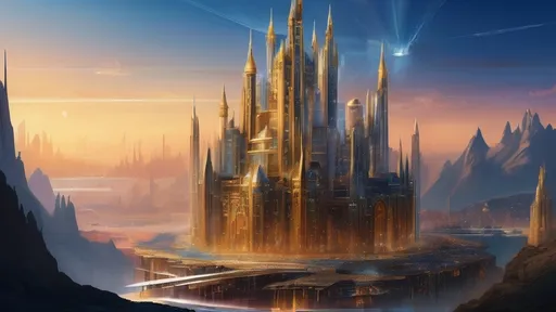 Prompt: (((12 Crystal Palaces))), (((36 diamond skyscrapers))), (((4 massive cobalt metallic gold futuristic medieval castles))), intricate architecture, otherworldly ambiance, still under construction, bustling activity, metallic sheen, shimmering facets, vibrant futuristic lighting, dynamic perspective, expansive alien cityscape, rich hues of blue and gold, breathtaking detail, ultra-detailed, cinematic quality, wide-screen view, on an alien planet, at sunset 🌇.