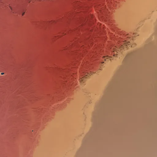 Prompt: `"NASA satellite image of Lut Desert with thermal anomalies marked in red, overlay of ancient Persian symbols --ar 16:9"`  